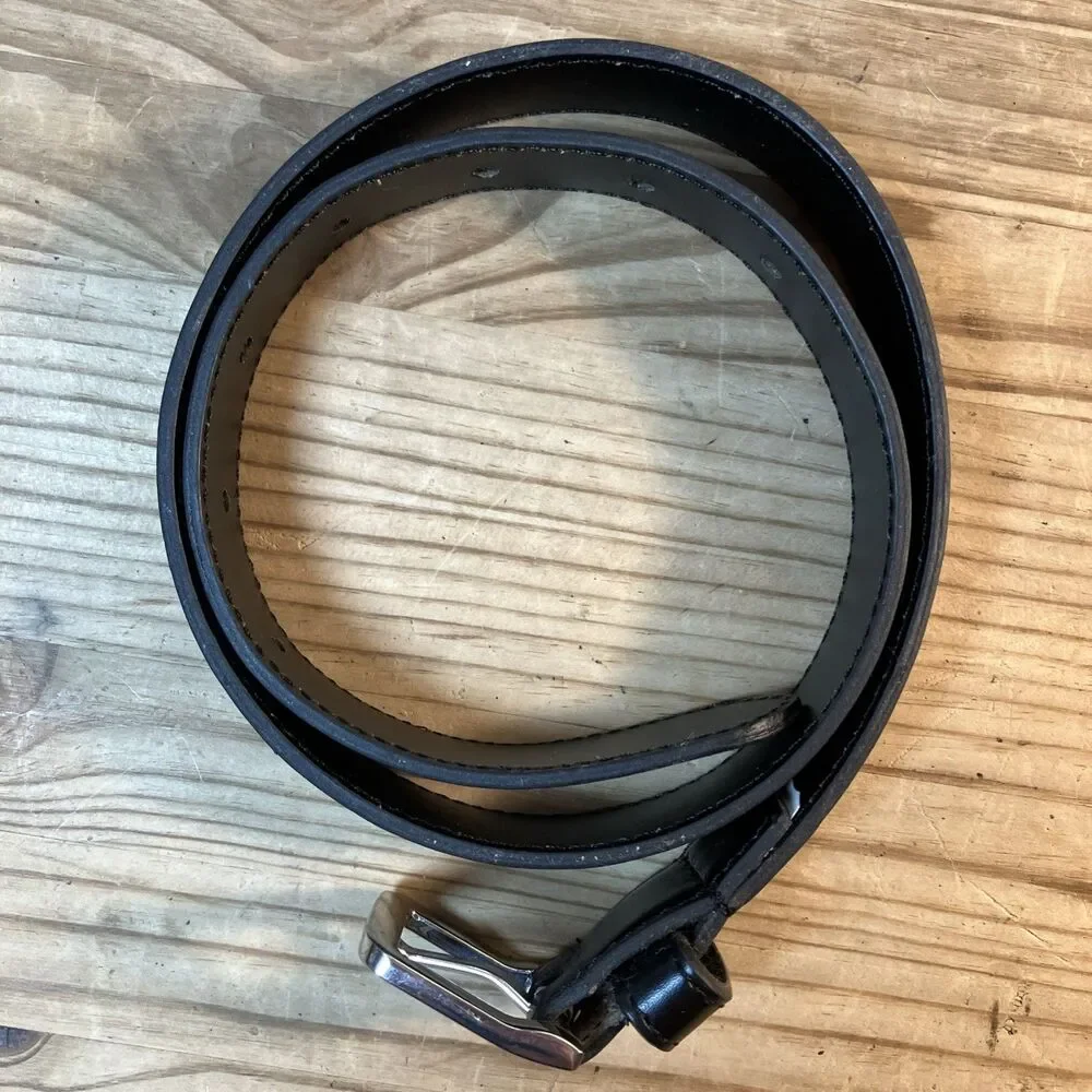 Unbranded Partial Leather Belt Black Kids Size XS/S 4-7 Length 29” Silver Buckle